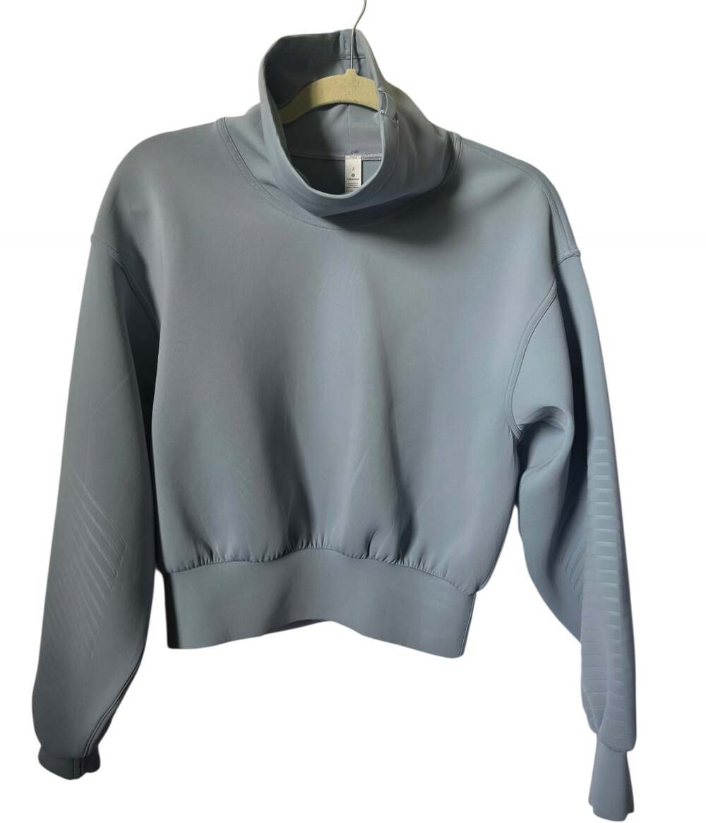Lululemon Womens Scuba Pull-Over Oversized Funnel-Neck Light Blue Top Sz 2